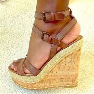 NINE WEST LEATHER PLATFORM GLADIATOR WEDGE SANDAL